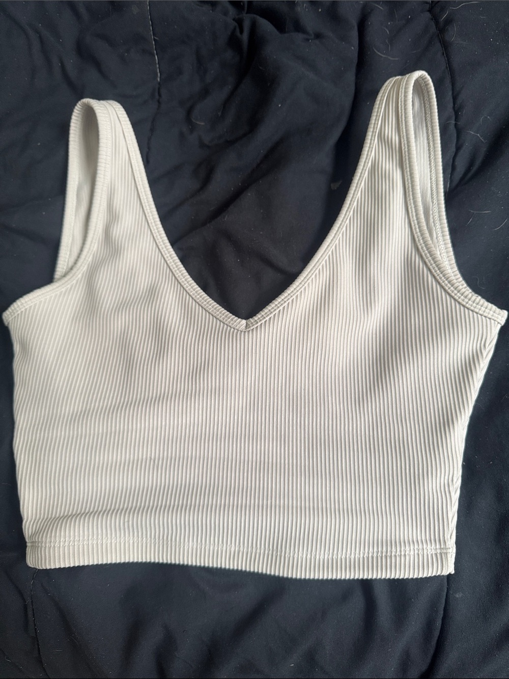 BuffBunny Ribbed V-Neck Crop Tank Top — Light Cream